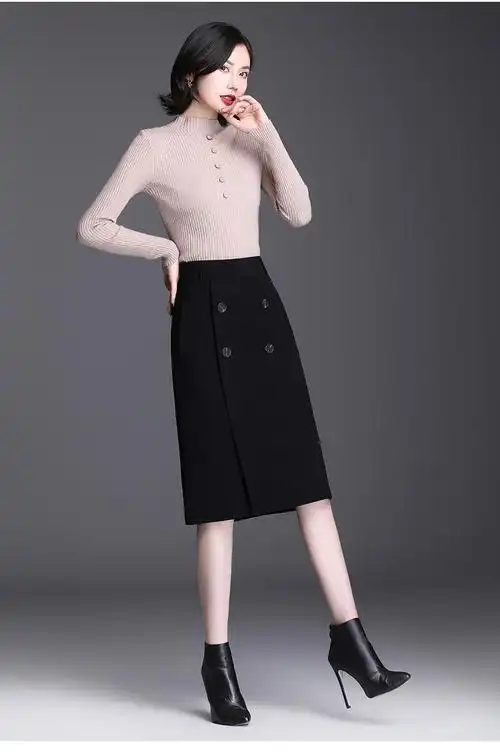 双排扣时尚包臀裙半身裙女修身显瘦一步裙气质高腰直筒裙新款女裙