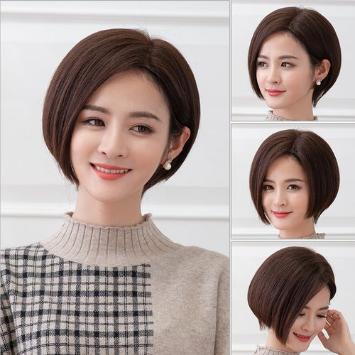 黛美丝假发女短发真人发丝偏分短直发假发女bobo头发型真发假发套