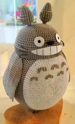 创意大型灰色龙猫手工diy瓦楞纸产品分享_滴蛙手工创业网