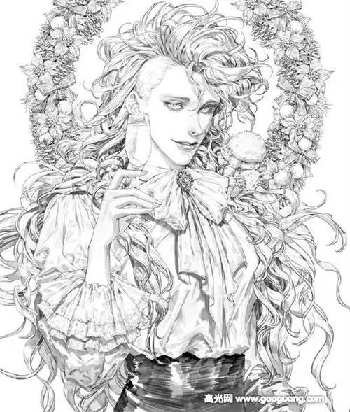 这样的插画作品很好看,但是画起来是比较复杂的,线稿自然也是复杂的