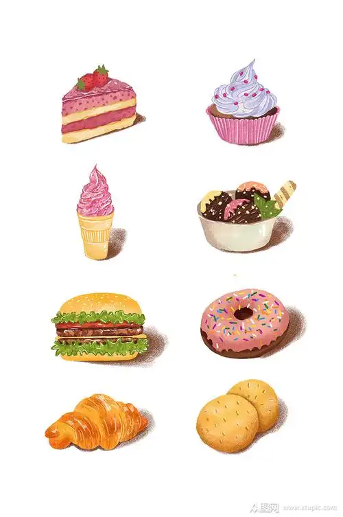 手绘卡通可爱零食甜点元素