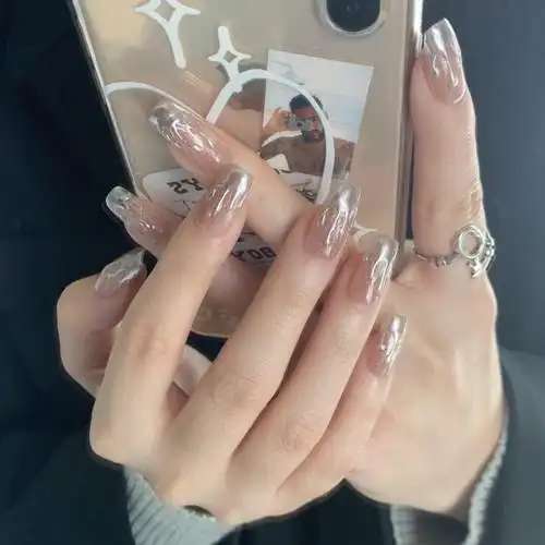 冰透色美甲贴片ins风穿戴甲2021新款秋冬高级感中长款指甲可拆卸