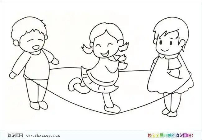 幼儿园小朋友一起玩耍的简笔画户外活动游戏简笔画我和老师做游戏简笔