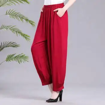 大码灯笼裤女夏季夏新款中老年女灯笼裤高腰松紧休闲阔腿裤加肥加大