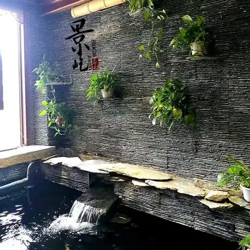 天然流水石厂家直销 600*150别墅背景墙水幕墙庭院流水青石板