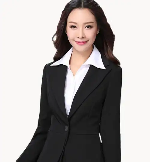制服yczy-004 韩版女士正装工作服长袖西服套装一粒扣黑色西装工装