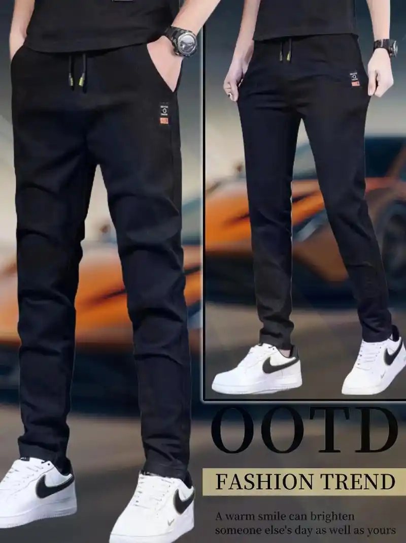 啄木鸟2024新款休闲裤男士修身直筒裤子夏季薄款抽绳