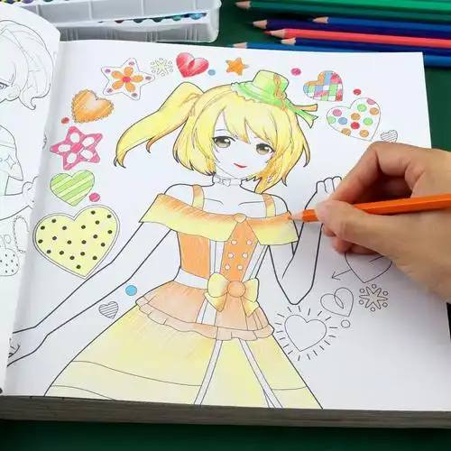 菲梦少女彩铅涂色书女孩公主画画本减压手绘涂鸦小学生填色绘画册