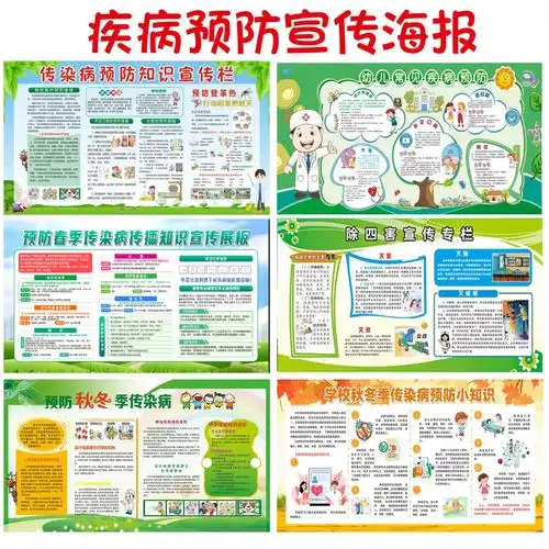 传染病学校幼儿园秋冬季宣传栏海报常见疾病预防宣传挂图写真