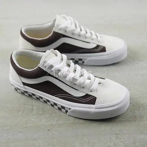 vans old skool style 36 白 咖啡 摩卡 棋盘格 帆布鞋 休闲 滑板鞋