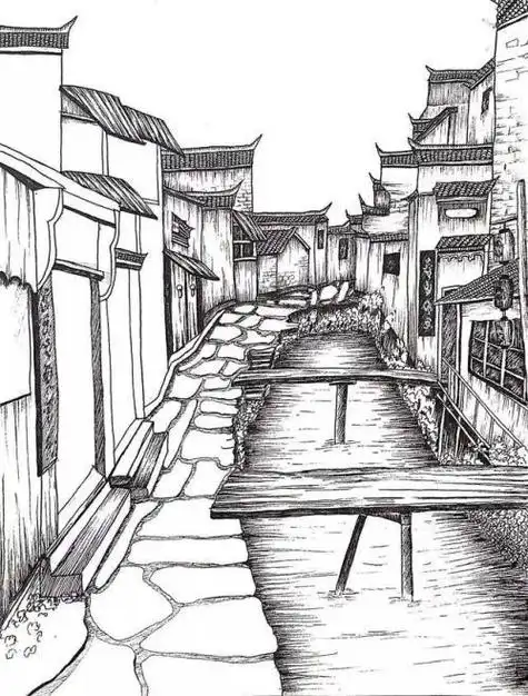 乡下的小镇简笔画