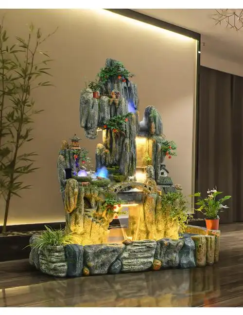 大型落地假山流水喷泉风水轮鱼池造景软装饰品摆件办公室客厅花园