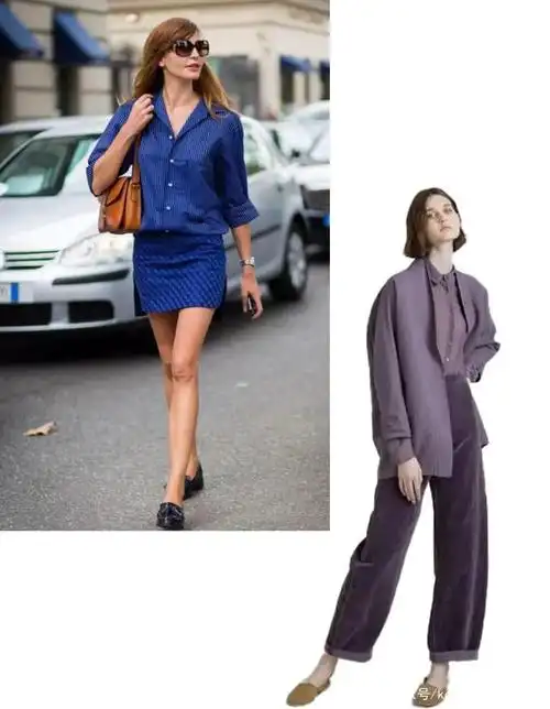 不止黑白灰才能打造通勤风,端庄大气的蓝色,紫色也很合适,深浅不同的