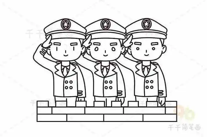 简笔画敬礼简笔画向国旗敬礼的老师同学和军人十一国庆卡通简笔画大全