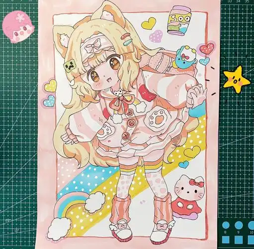 马克笔动漫手绘夏日少女含过程线稿