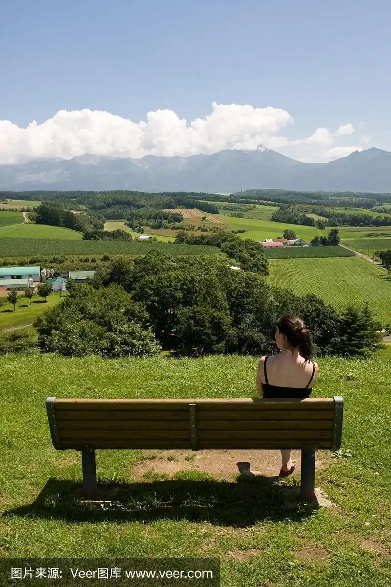 看风景,女孩,美瑛町,垂直画幅,女人
