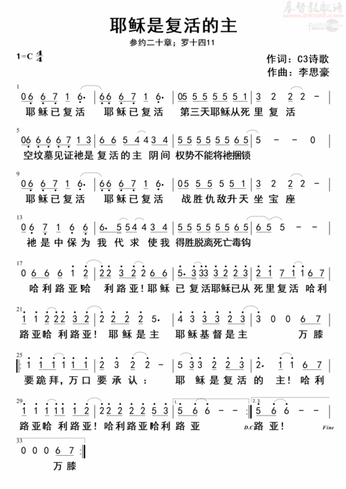 下载耶稣是复活的主歌谱