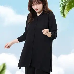 女装宽松黑色衬衫雪纺衫加肥加大码胖mm大码大版2020年春季衬衣女