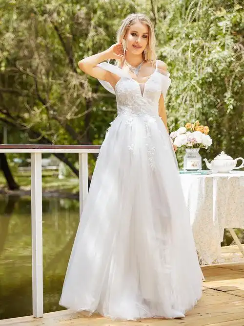 2023跨境欧美外贸新款女装wish亚马逊性感v领修身礼服婚纱长裙