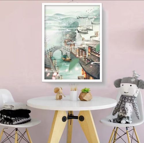 2023新款钻石画满钻卡通江南水乡小镇风景古风动漫5d儿童卧室贴钻