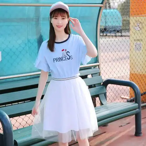 特价连体裙女大童_14岁少女裙子夏季中学生女短袖连衣裙2018新款胖大