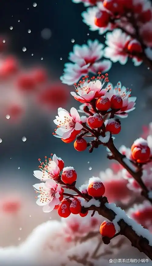 千里冰封,万里雪飘,含花待放,雪中的红梅花高级感壁纸