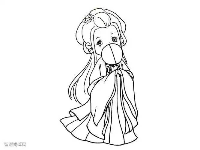 爱画画的橙子古装q版小女孩简笔画彩色图片素材大全简笔画-如何画古代