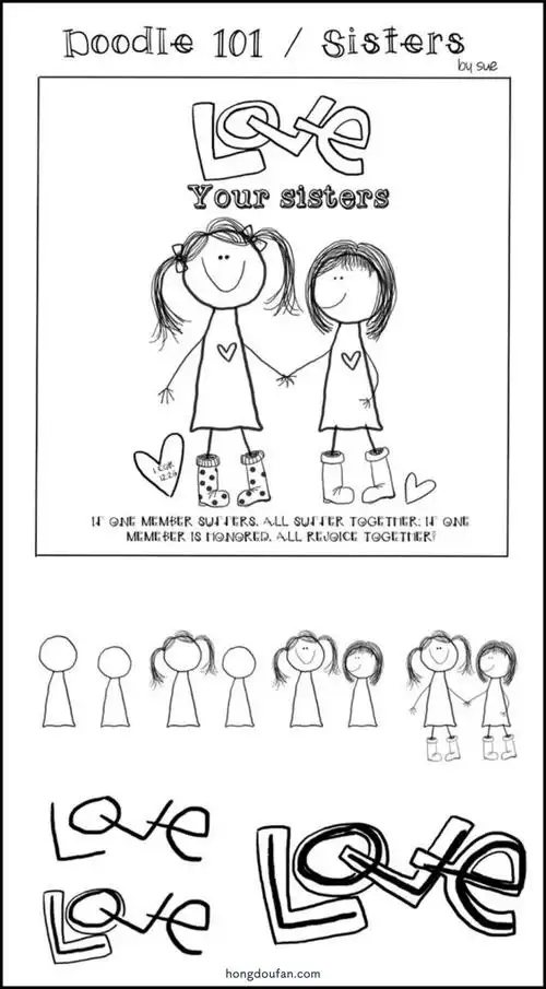 手拉手的两个小女生要如何画女孩子手绘卡通儿童简笔画大全