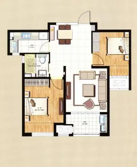 以下就是本套新城悠活城小区90平米三居室房子的户型图.
