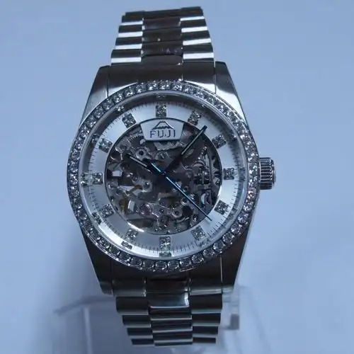 fuji富士全自动双面镂空机械表 高档镶钻商务男士手表 进口男式表