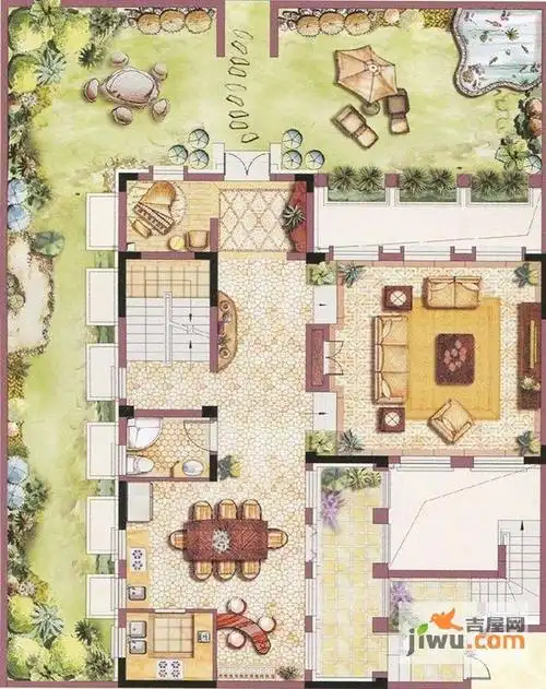 托斯卡纳庄园一层平面图2室2厅1卫1厨