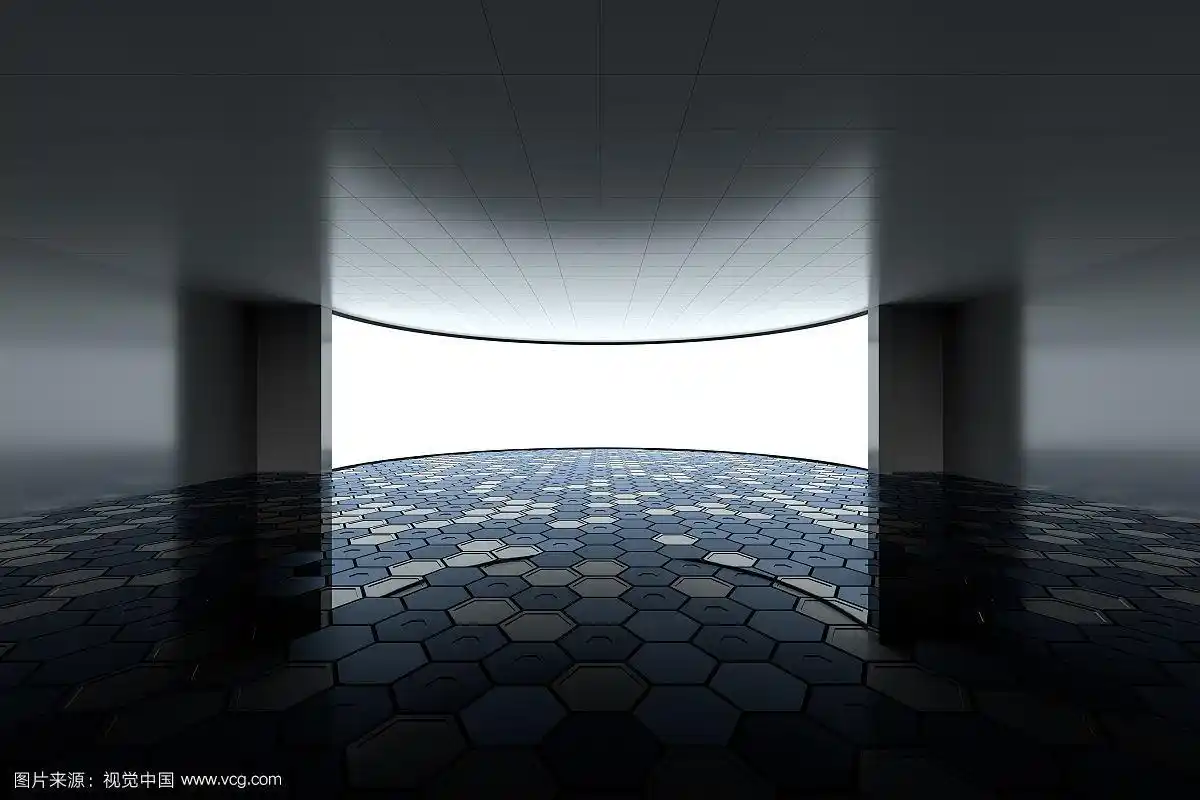 室内的白色曲面屏幕 3d渲染