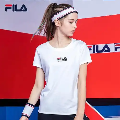 fila 斐乐品牌t恤女夏2019新款运动上衣纯棉圆领运动短袖t恤女士