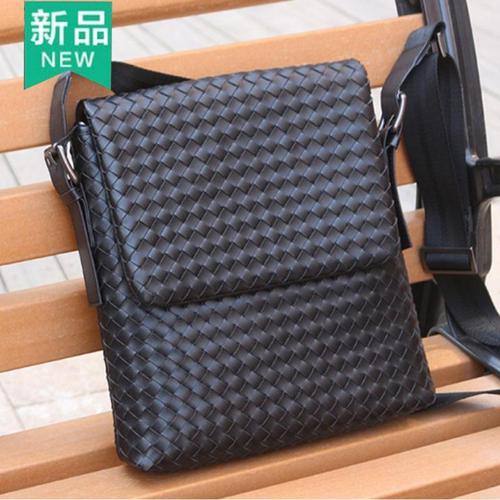 古琦酷奇2018时尚纯皮手工编织男包包真皮单肩斜挎包竖版翻盖明星