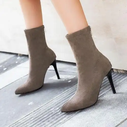 袜子短靴女高跟鞋细跟尖头春秋2018新款弹力中筒靴瘦瘦chic马丁靴