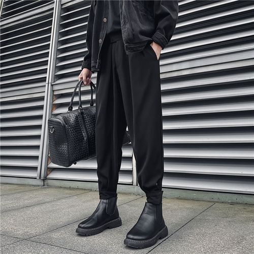 搭配马丁靴的裤子高街ins潮男新品西裤男装春季魔术贴束脚休闲裤