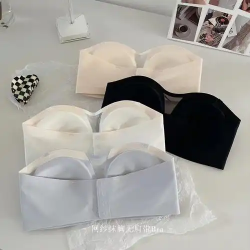 露肩美背网纱抹胸无肩带内衣防滑一字围性感聚拢舒适文胸罩