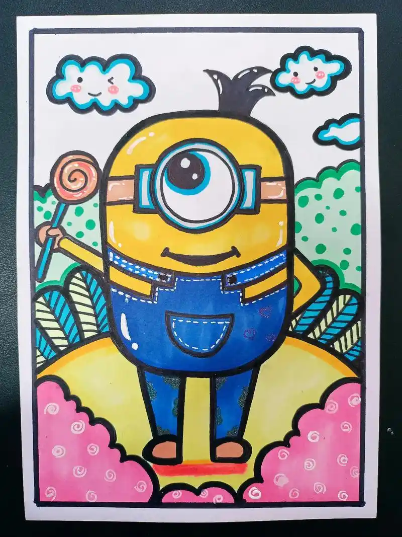 小黄人.#创意美术 #一起学画画 #绘画过程 #少儿创意绘画 - 抖音