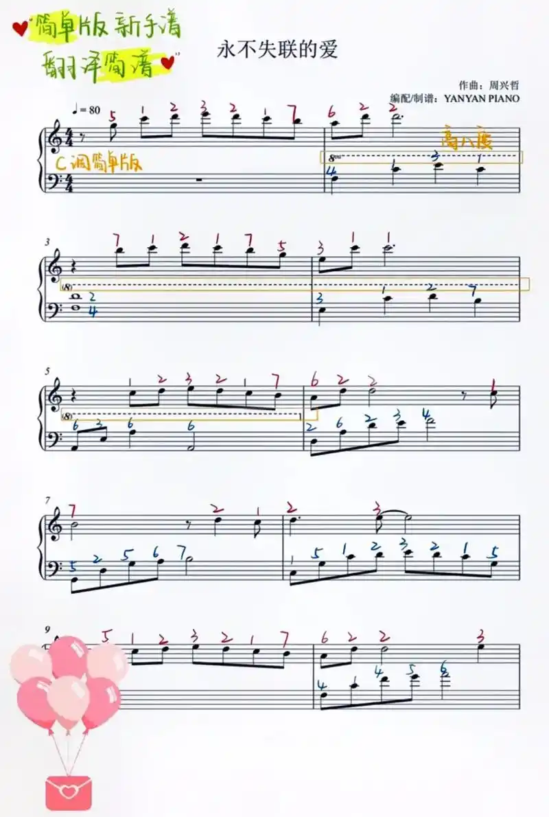 永不失联的爱#钢琴 五线谱#简谱 对照 - 抖音