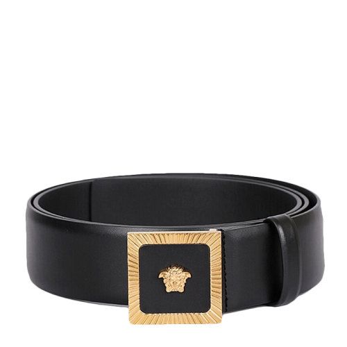 versace 范思哲 男士 黑色美杜莎头像牛皮金色扳扣时尚腰带 男士腰带