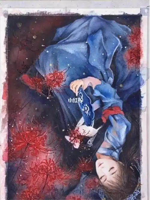 古风水彩—曼珠沙华落红颜_水彩画_古风_绘画_彼岸花_寻找小红书绘画