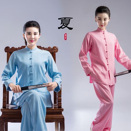 夏季太极服 男女新品 中国风棉麻武术练功服短袖 陈英太极拳服装