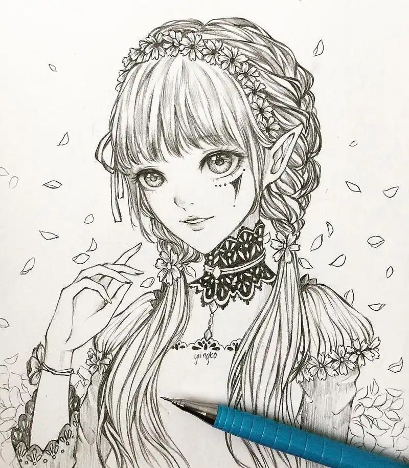 今日绘画推荐:一组自带仙气的线描美少女,有你喜欢的吗