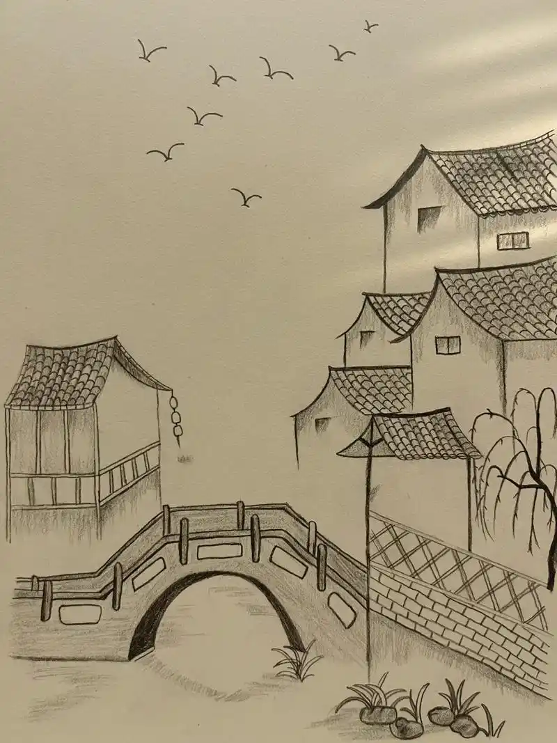 no.51简笔画-"江南水乡-希望在…"#绘画临摹 "我希望 - 抖音