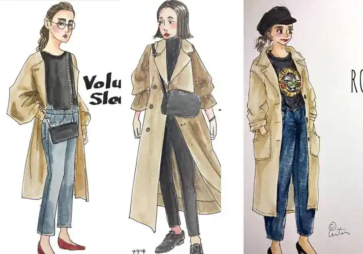 原创穿卡其色风衣时如何优雅时髦日系插画穿搭为你高度揭秘