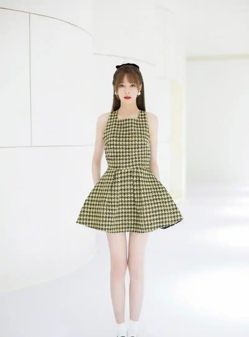 沈梦辰格子裙甜美写真图片