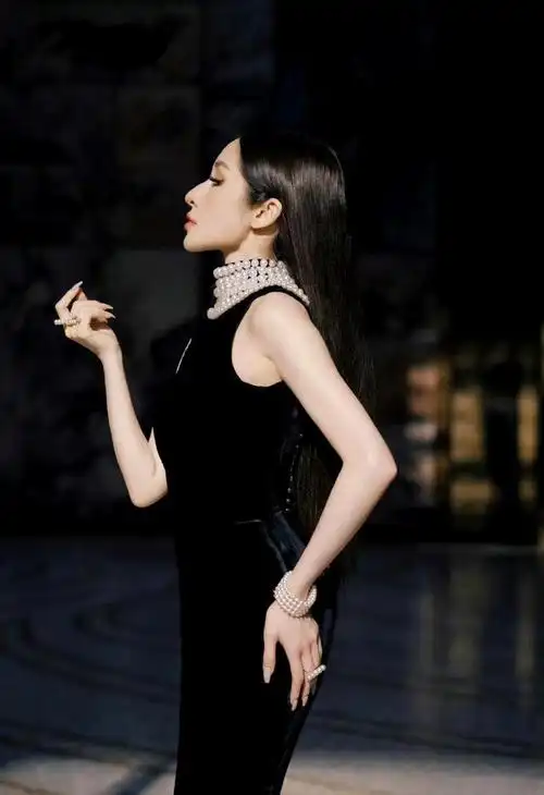 见面会上萧亚轩身穿一身黑色深v长礼服亮相,虽然前不久才动了髋关节