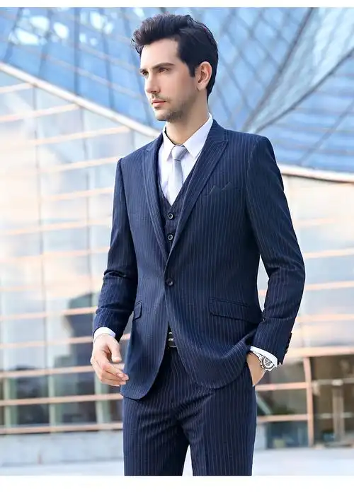 男女职业装同款蓝条纹西装套装女灰条酒店经理工作服商务西服