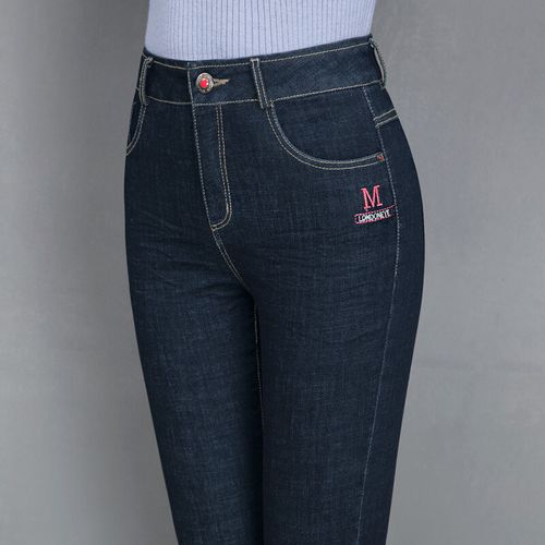 迪鲁奥(diluao)新款女装高腰涂层牛仔布裤女紧身显瘦黑色裤子中老年