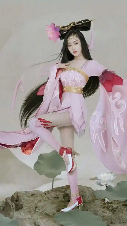 张天爱cos貂蝉,身穿粉红丝袜,裙口开到大腿,性感又美丽